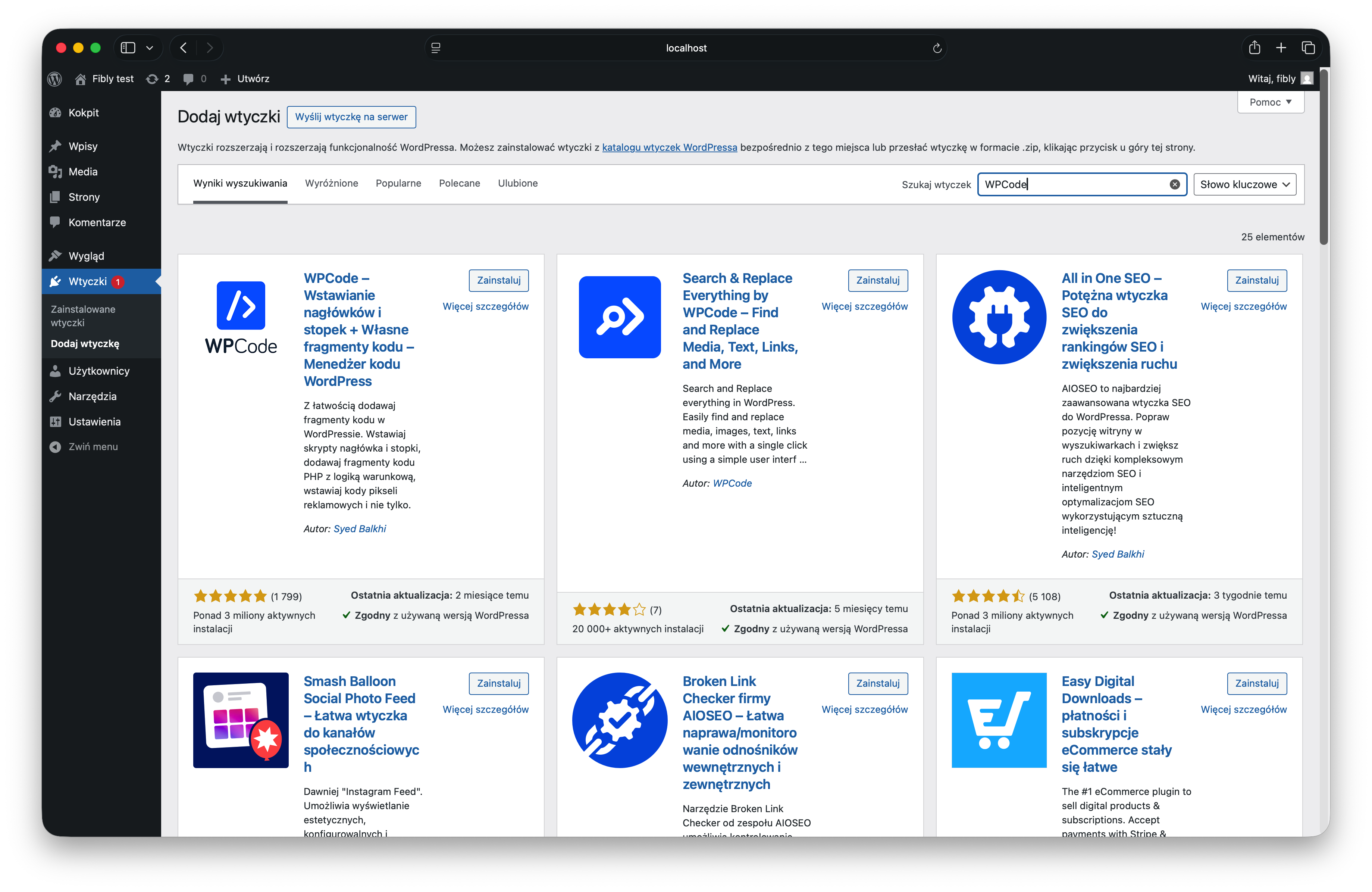 WordPress plugin installation